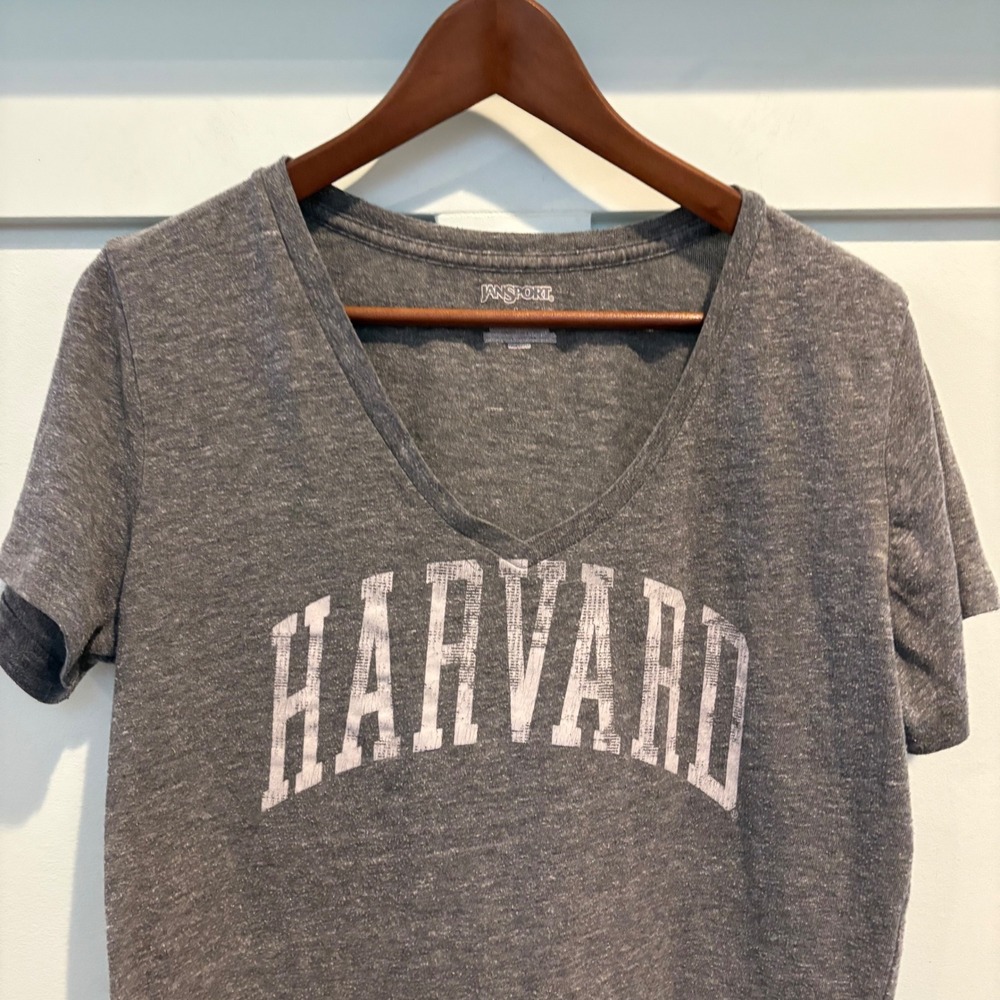 Jansport Harvard‎ University Shirt Women Size Large Gray Skinny Tee Short Sleeve - Picture 3 of 10